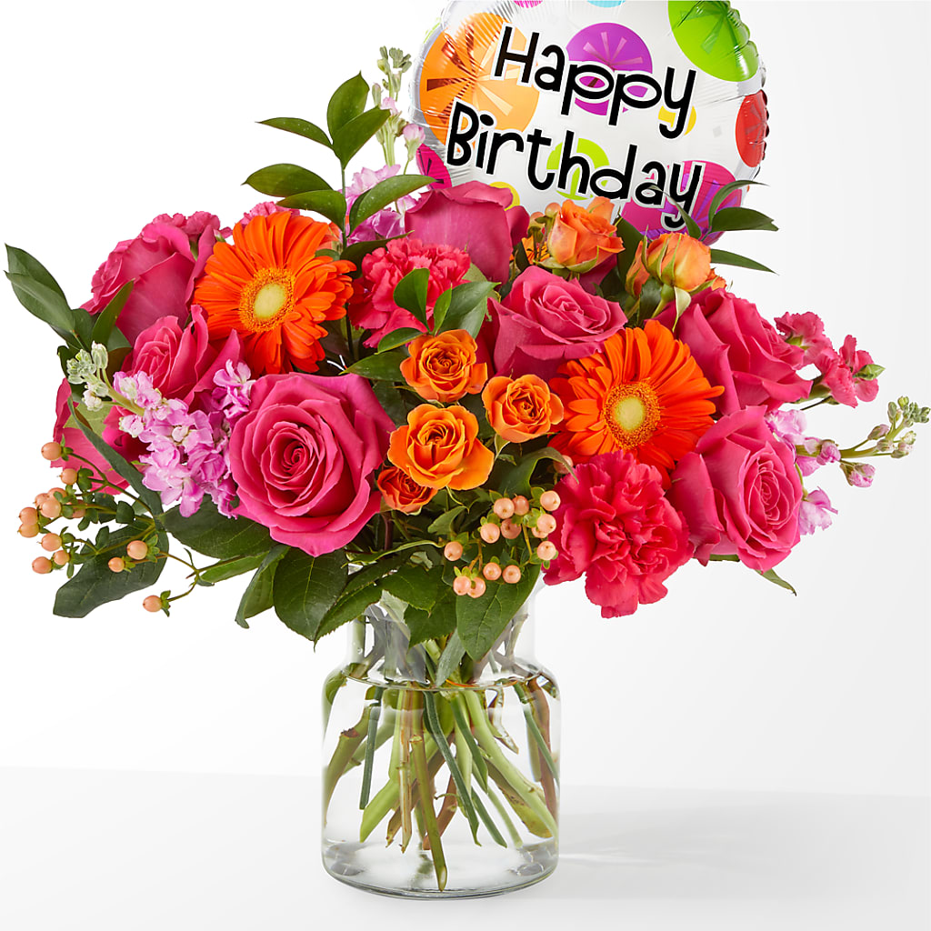 Fiesta Bouquet with Birthday Balloon – Sandy Run Sndwich Shop And Florist Llc, Gaston SC