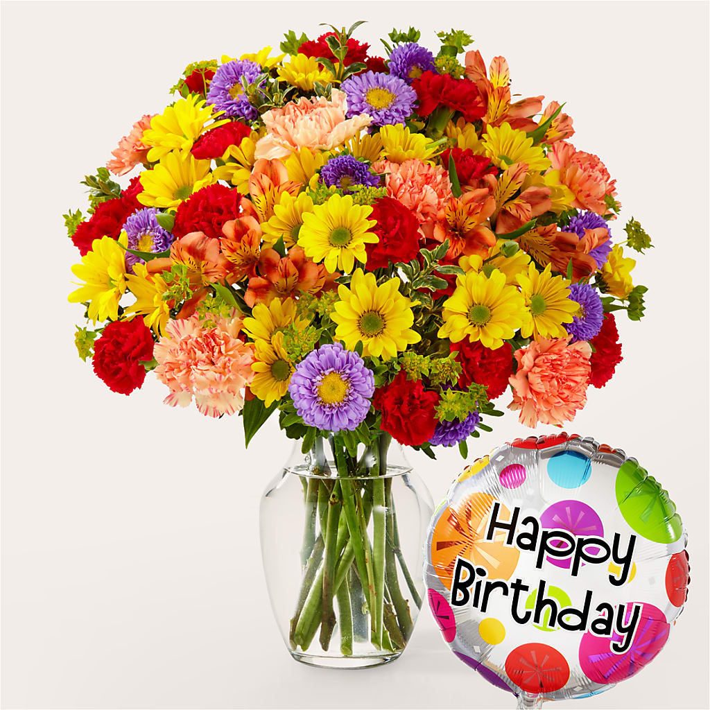 Kaleidoscope Bouquet with Birthday Balloon – Sandy Run Sndwich Shop And Florist Llc, Gaston SC
