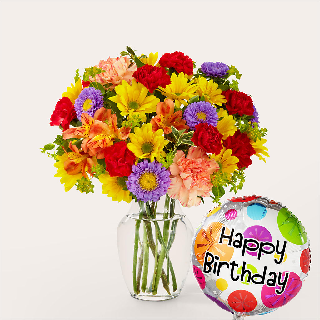 Kaleidoscope Bouquet with Birthday Balloon – Sandy Run Sndwich Shop And Florist Llc, Gaston SC